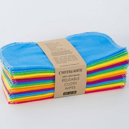 Cloth Wipes - Cotton Flannel Baby and Kids Cheeks Ahoy 30 pack - Rainbow Prettycleanshop