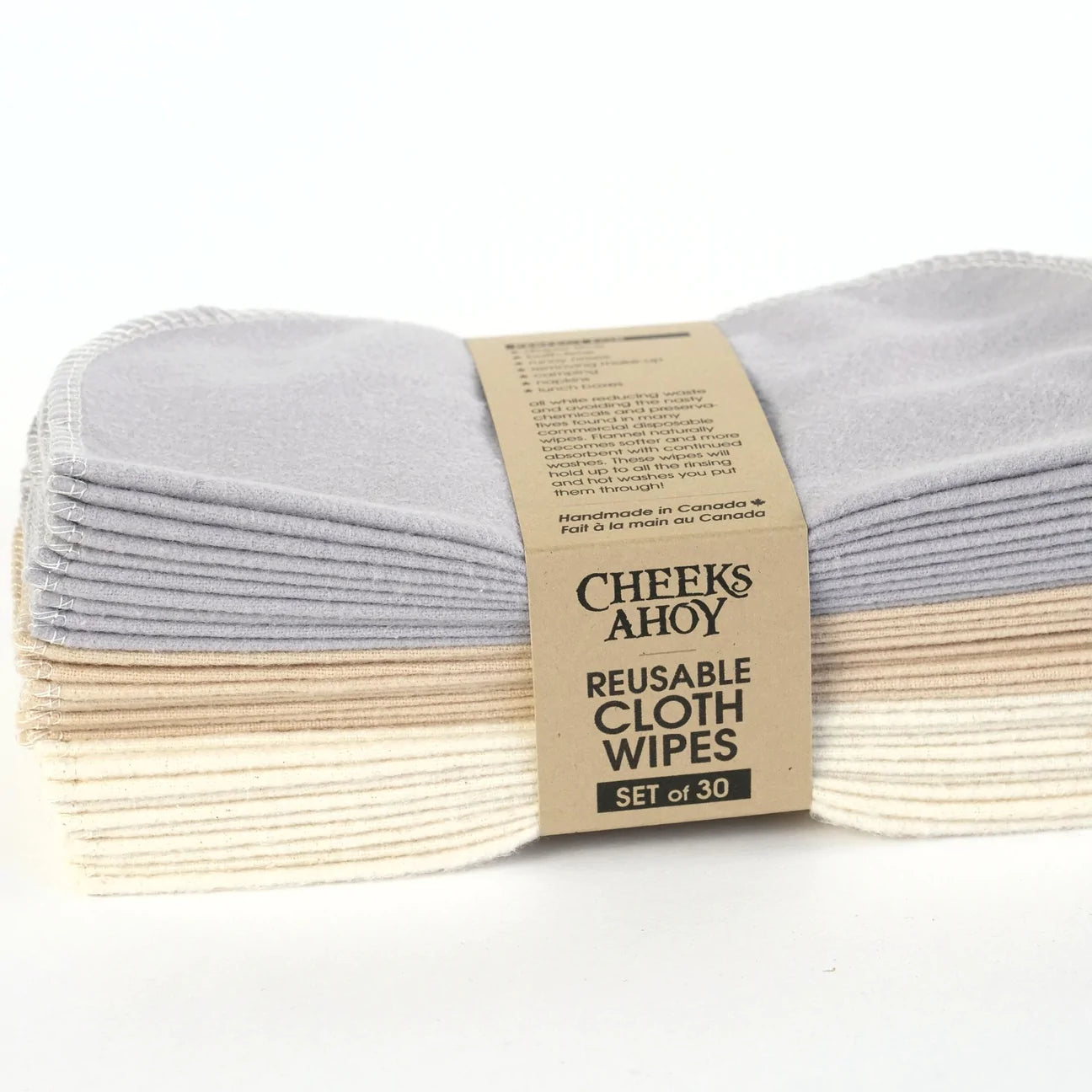 Cloth Wipes - Cotton Flannel Baby and Kids Cheeks Ahoy 30 pack - Suave Prettycleanshop