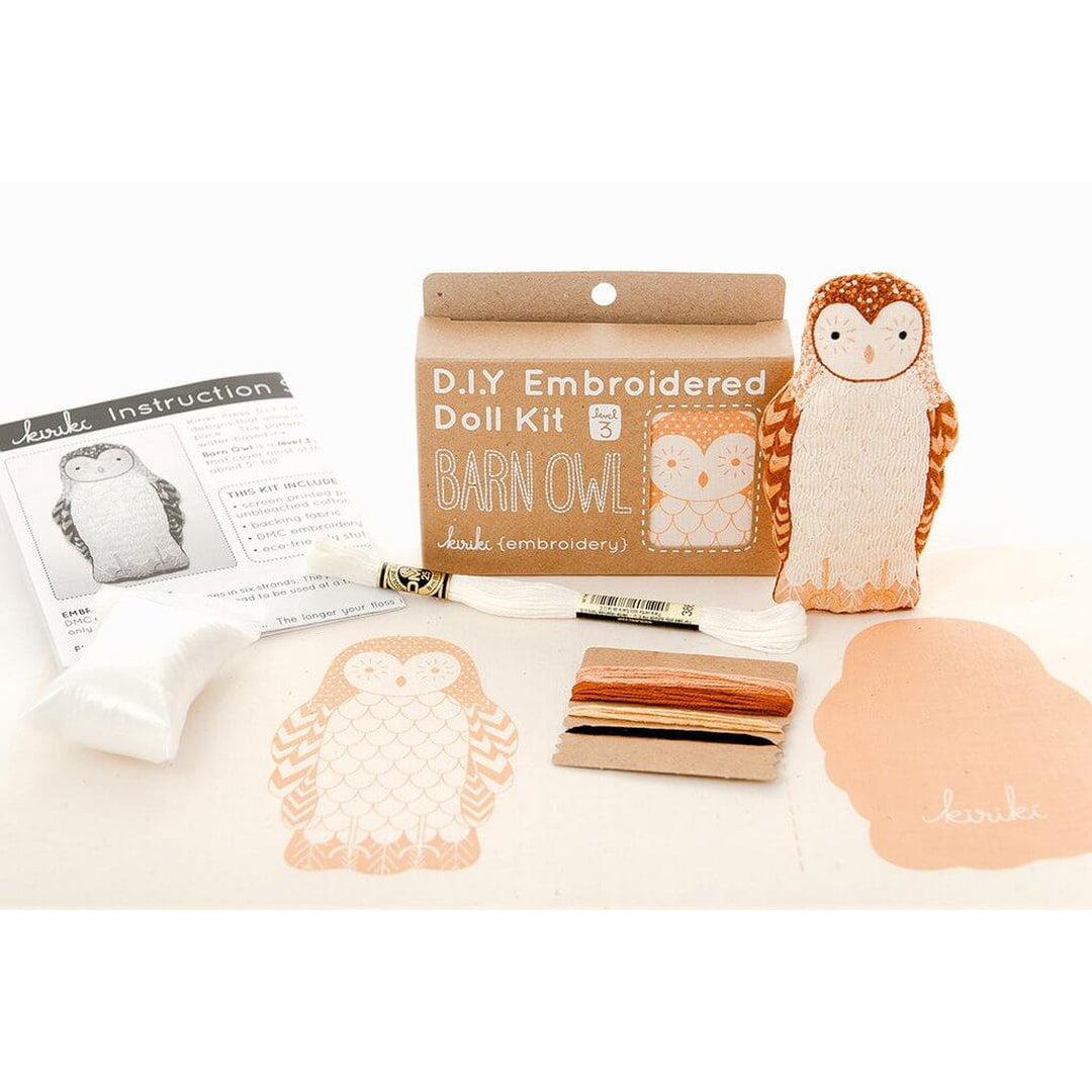 D.I.Y. Embroidered Doll Kit - Barn Owl Arts & Crafts Kiriki Press Prettycleanshop