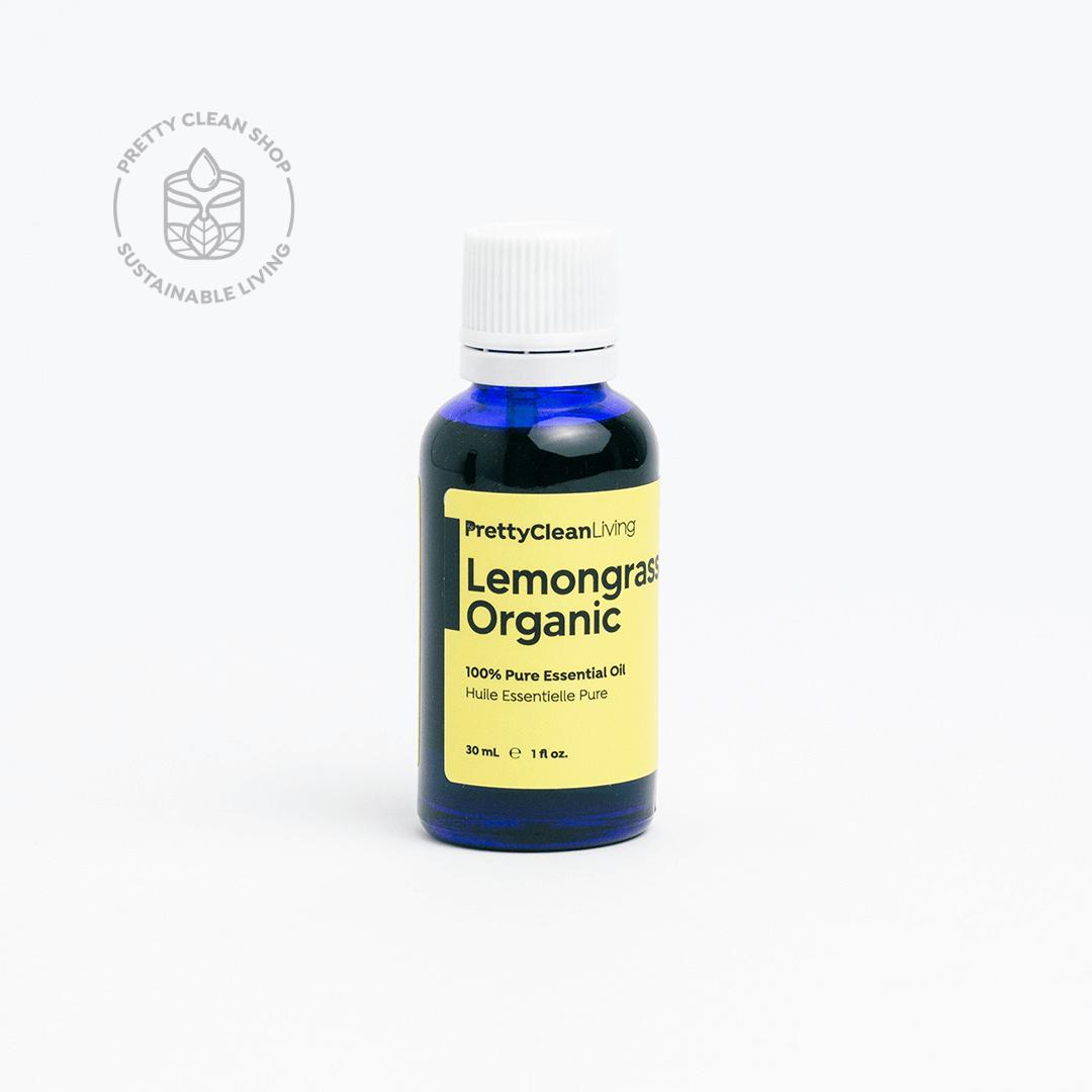Essential Oil - Lemongrass Organic Essential oils Pretty Clean Living 30ml in glass bottle with drip Prettycleanshop