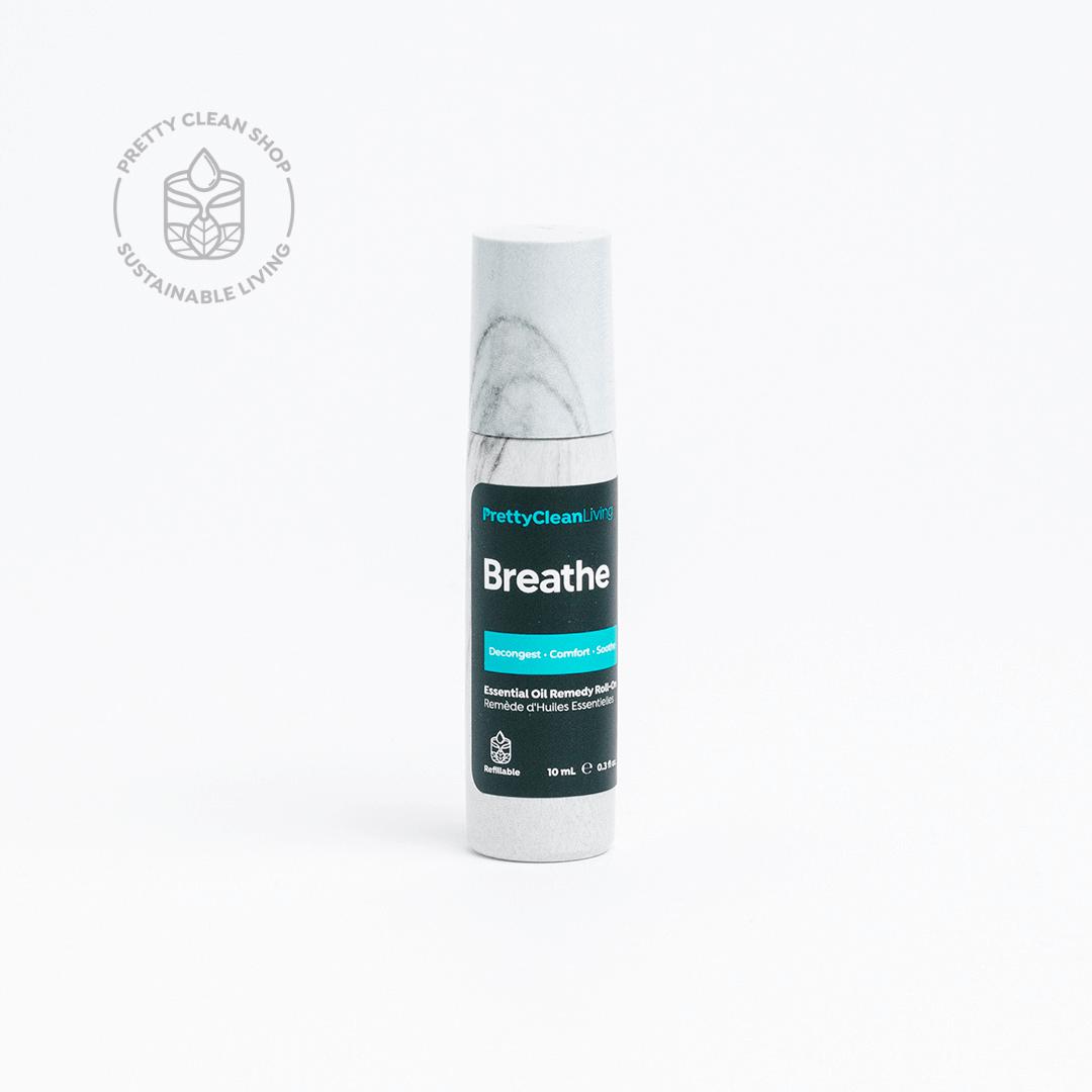 Essential Oil Roll-On Remedy - BREATHE - by Pretty Clean Shop Aromatherapy Pretty Clean Living 10mL glass roller bottle Prettycleanshop