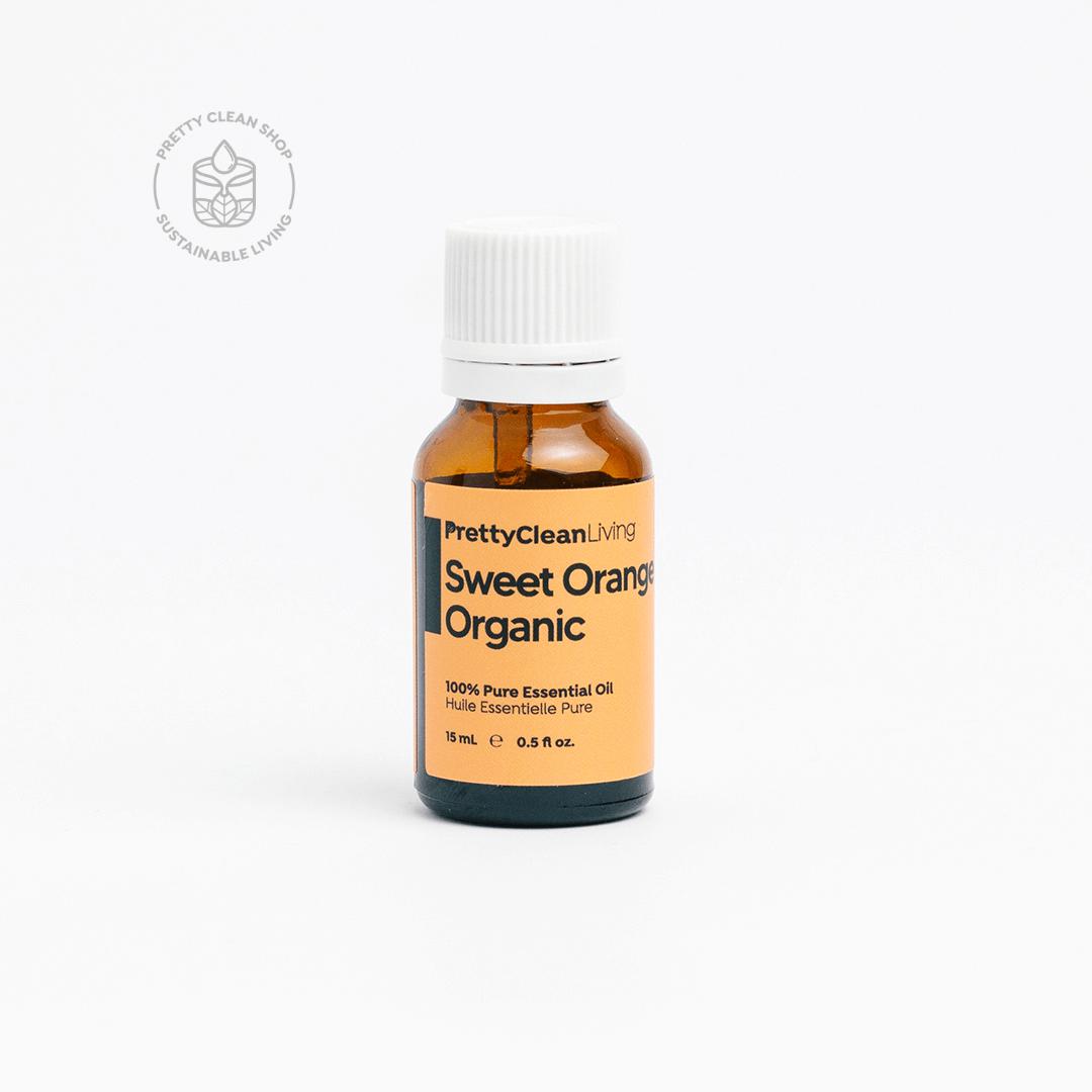 Essential Oil - Sweet Orange Organic Essential oils Pretty Clean Living 15ml glass bottle with drip Prettycleanshop