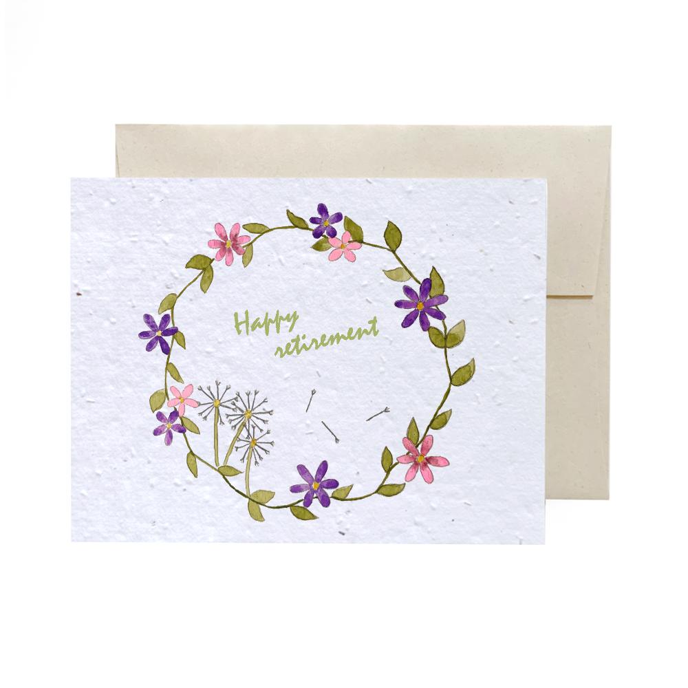 Greeting Cards - Plantable Seed Paper - Congratulations Living FlowerInk Spring Wreath Happy Retirement Prettycleanshop