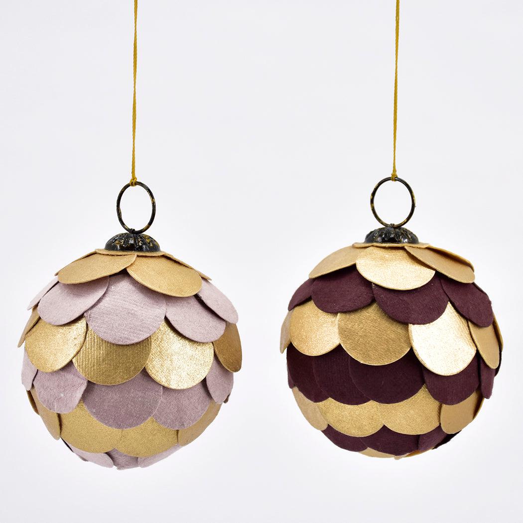 Handmade Ball Ornaments - 100% Recycled Cotton Paper Set of 6 - by PaperSpree Holiday PaperSpree Purple Prettycleanshop