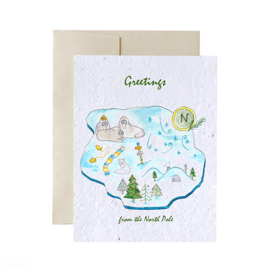 Holiday Greeting Cards - Plantable Seed Paper - North Pole Map Holiday FlowerInk North Pole Map Prettycleanshop