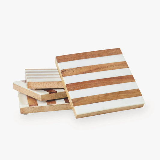 Wooden Coaster with Resin Finish - Set of 4 - Stripes