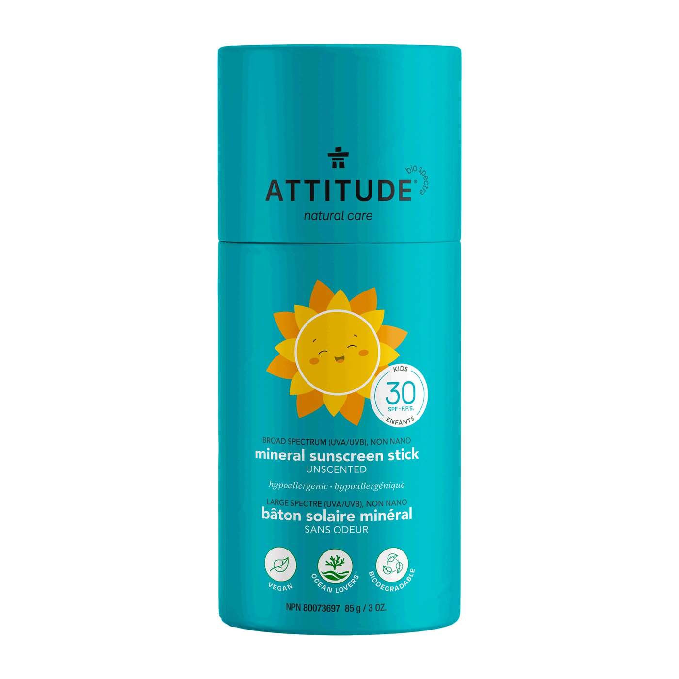 Kids Plastic Free Mineral Sunscreen Stick by Attitude Personal Care Attitude Unscented Prettycleanshop