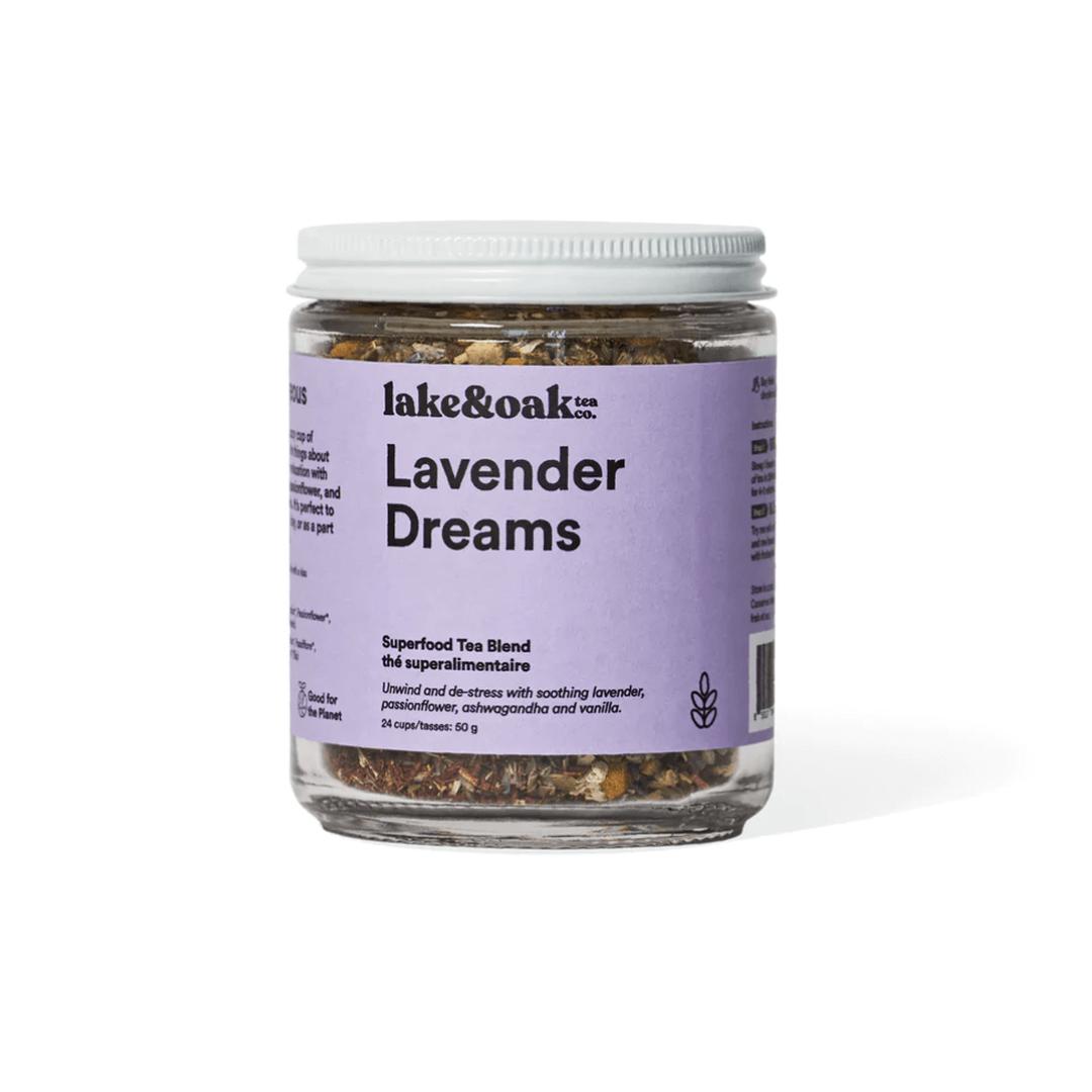 Lavender Dreams by Lake & Oak Tea Co. Wellness Lake & Oak 24 cups in glass jar Prettycleanshop