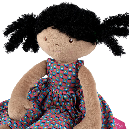 Leota - Black Hair Bonikka Doll in Printed Dress Kids Tikiri Toys Prettycleanshop