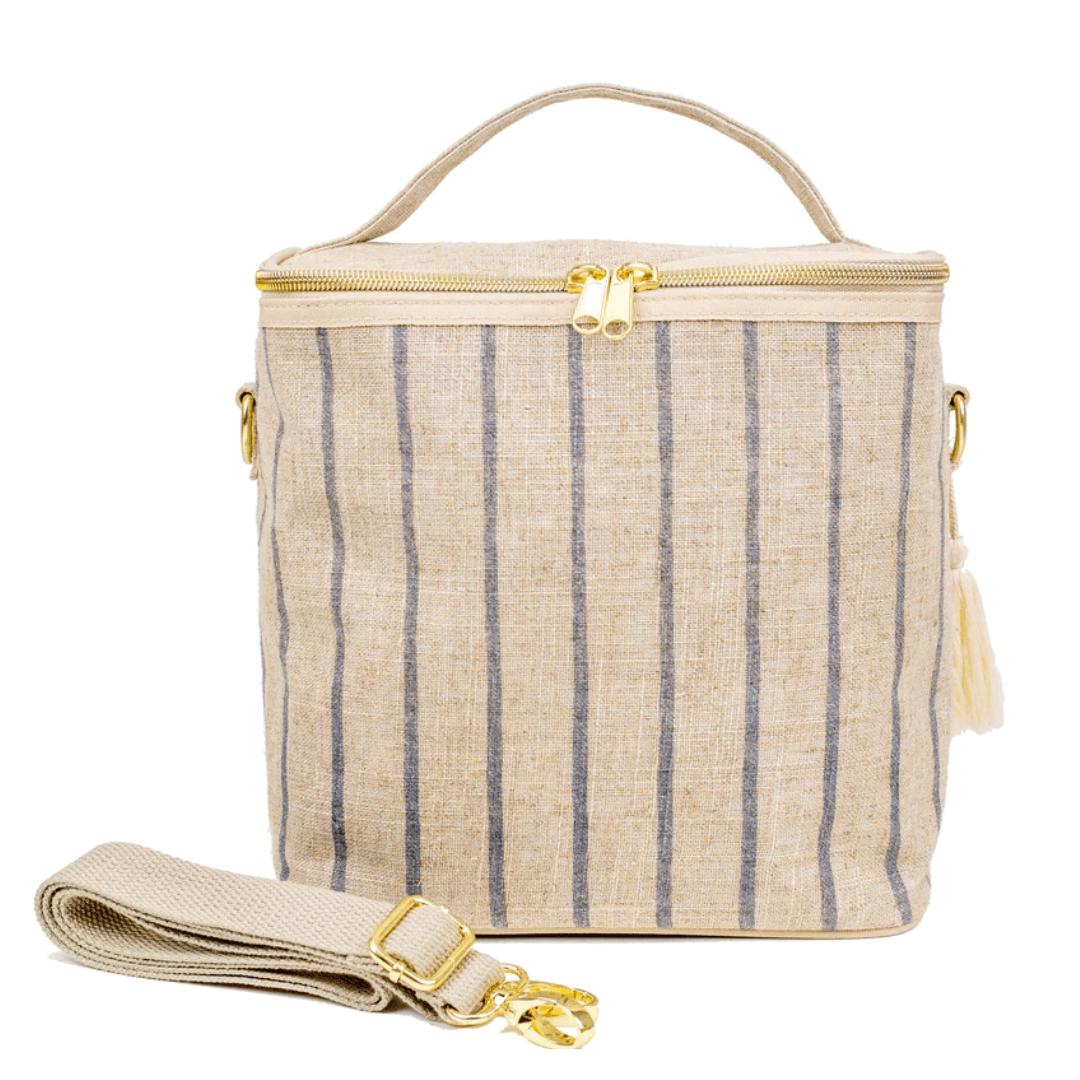 Linen Lunch Poche Bag - Slate Pinstripe - by SoYoung on the go SoYoung Prettycleanshop