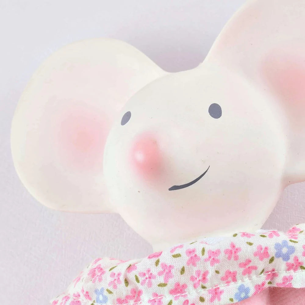 Meiya the Mouse Toy in Floral Dress with Natural Rubber Teether Head Baby and Kids Tikiri Toys Prettycleanshop