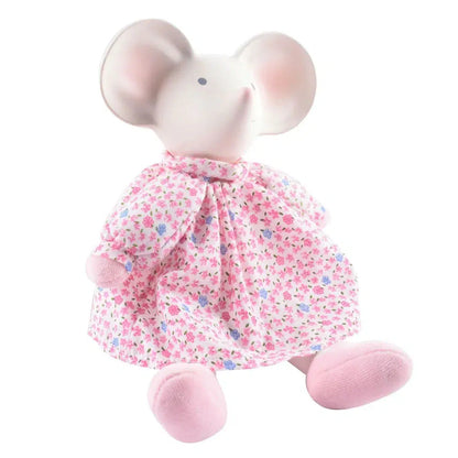 Meiya the Mouse Toy in Floral Dress with Natural Rubber Teether Head Baby and Kids Tikiri Toys Prettycleanshop