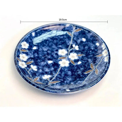 Mino Yaki Blue Sakura Japanese Porcelain Flat Plate Kitchen Japanese Porcelain Prettycleanshop