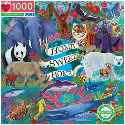 Planet Earth Home Sweet Home 1000 Piece Square Puzzle by eeBoo Games Eeboo Prettycleanshop