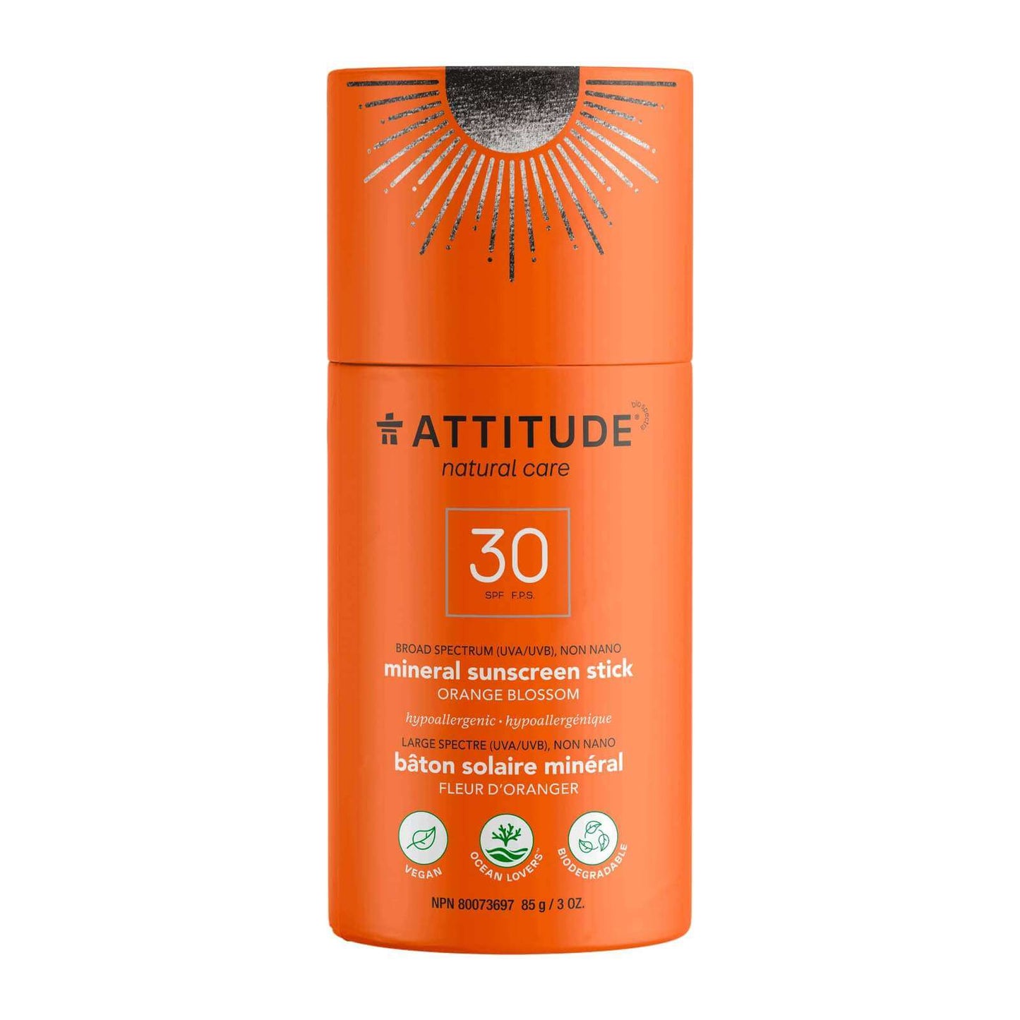 Plastic Free Mineral Sunscreen Stick - Orange Blossom - by Attitude Personal Care Attitude Prettycleanshop