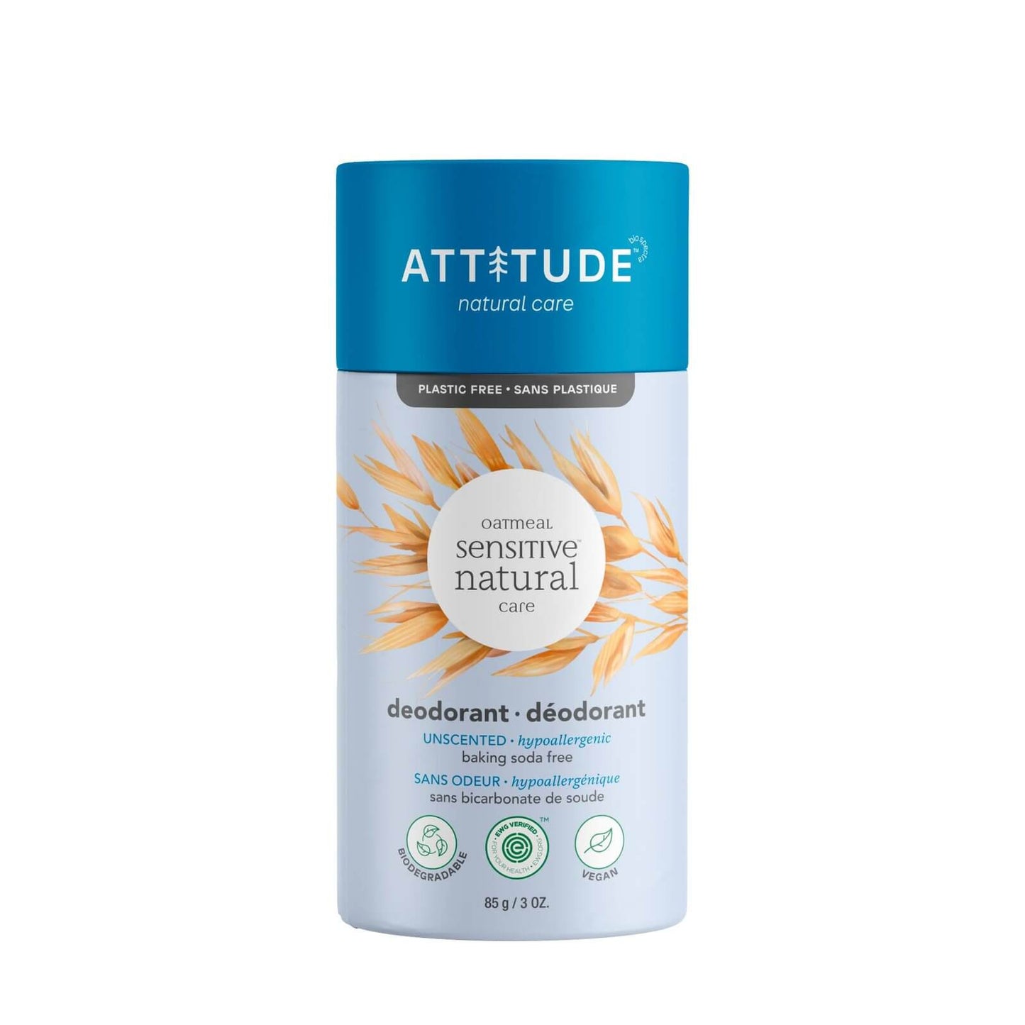 Plastic Free Natural Deodorant - Unscented for Sensitive Skin (Oatmeal) by Attitude Personal Care Attitude Prettycleanshop