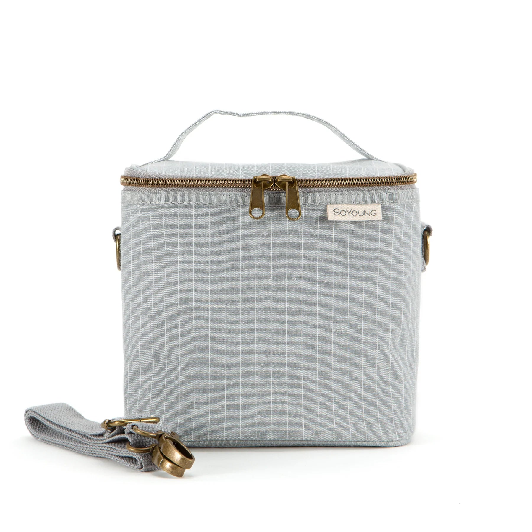 Linen Lunch Poche Bag - Pinstripe Heather Grey PETITE by So Young on the go SoYoung Prettycleanshop