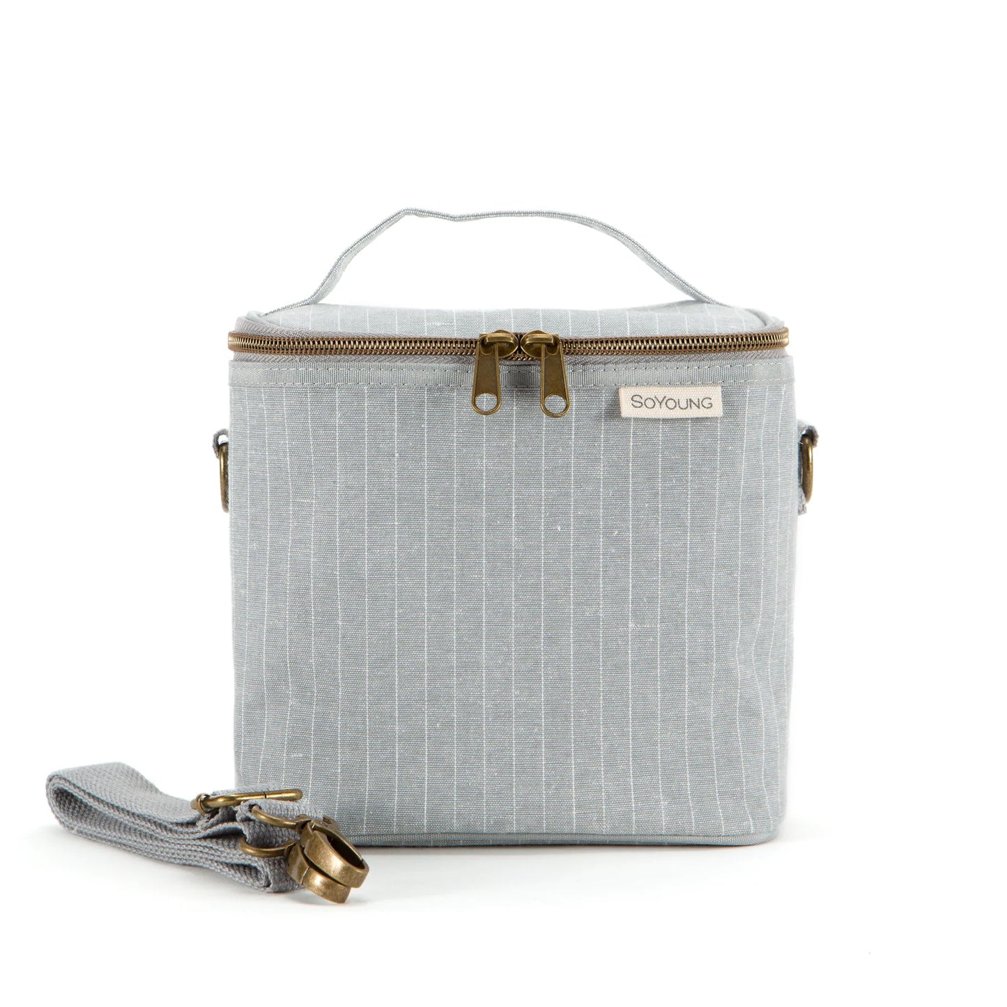 Linen Lunch Poche Bag - Pinstripe Heather Grey PETITE by So Young on the go SoYoung Prettycleanshop