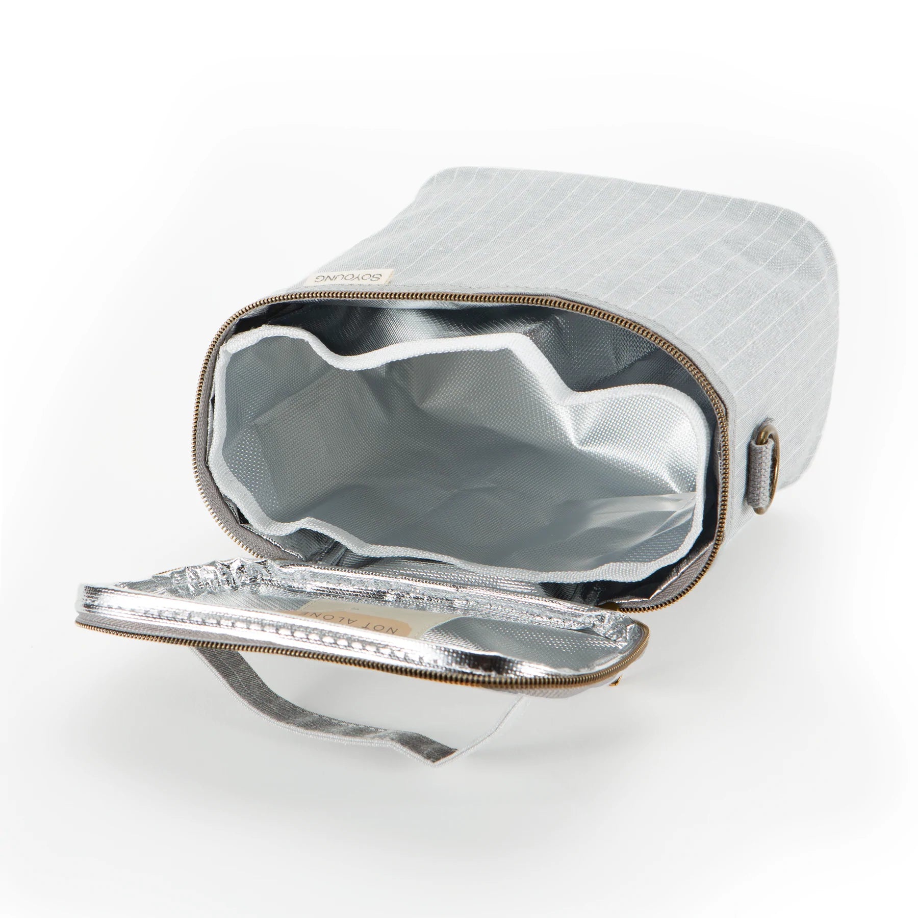 Linen Lunch Poche Bag - Pinstripe Heather Grey PETITE by So Young on the go SoYoung Prettycleanshop