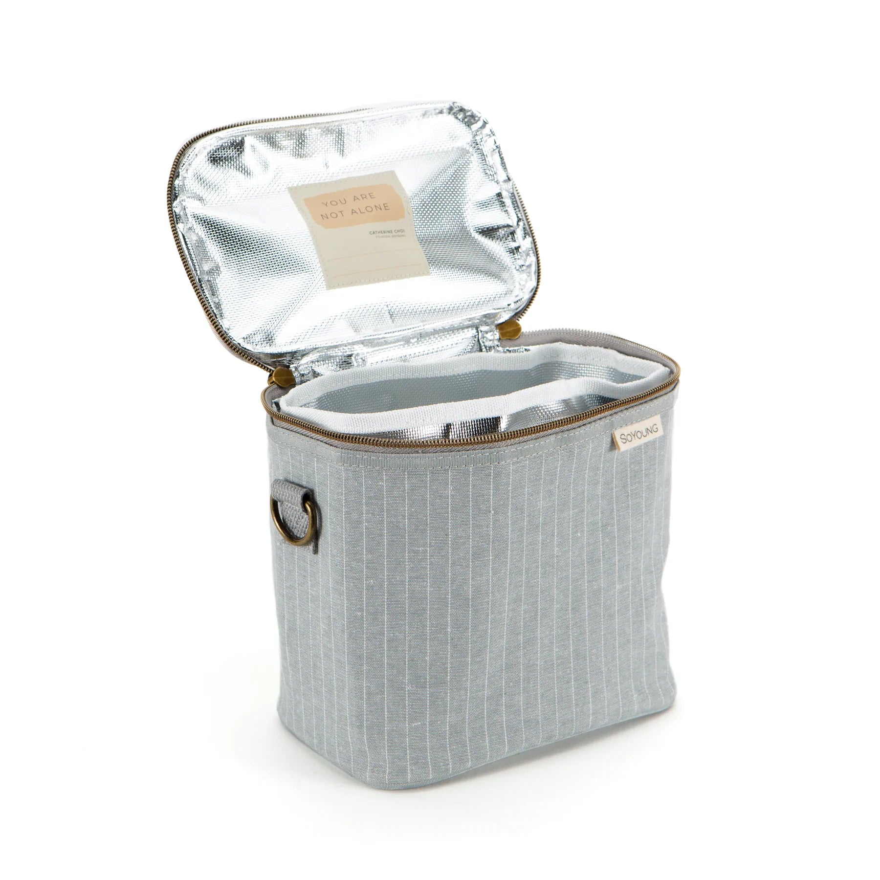 Linen Lunch Poche Bag - Pinstripe Heather Grey PETITE by So Young on the go SoYoung Prettycleanshop