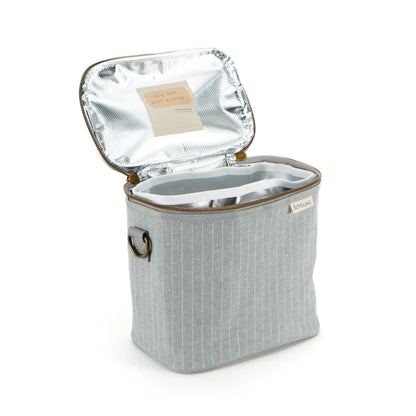 Linen Lunch Poche Bag - Pinstripe Heather Grey PETITE by So Young on the go SoYoung Prettycleanshop