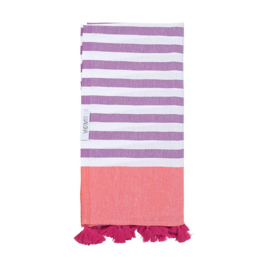 Pom-Pom Turkish Towel - Purple, Coral, Fuchsia - by Lualoha-Lualoha-Prettycleanshop