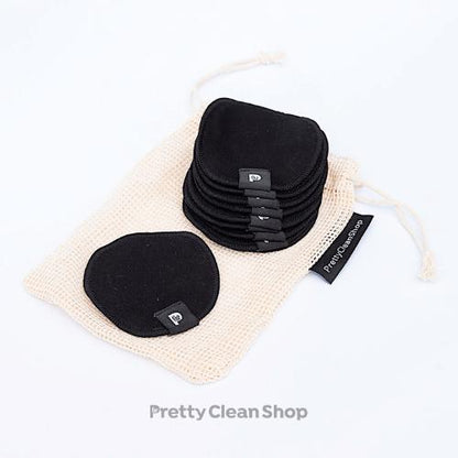 Reusable Facial Cotton Rounds - Black Skincare Pretty Clean Living Set of 10 + bag Prettycleanshop