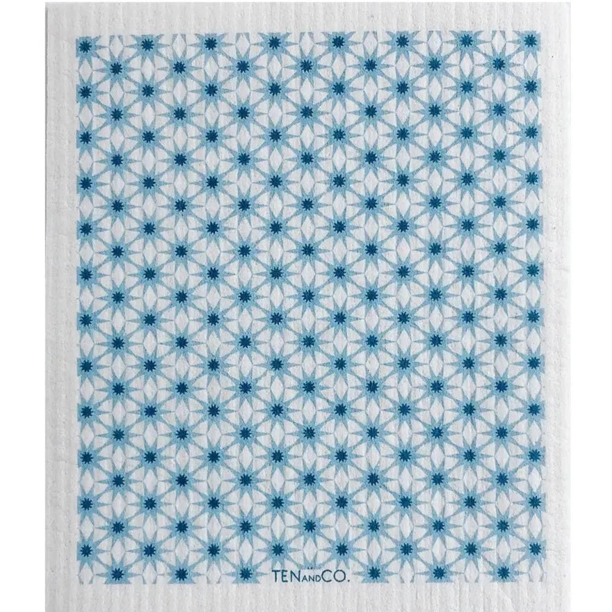 Reusable Swedish Sponge Cloth - Geometric - by Ten & Co Cleaning Ten and Co Starburst Blues on White Prettycleanshop