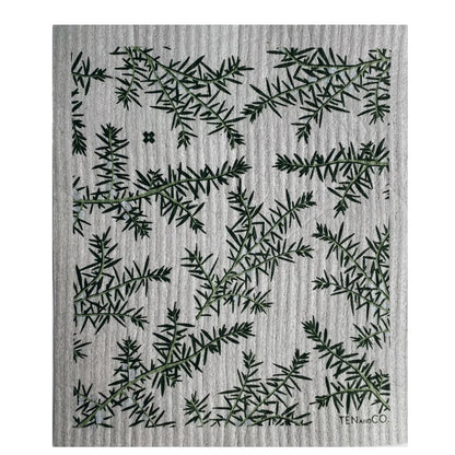 Reusable Swedish Sponge Cloth - Juniper Greens on White - by Ten & Co Holiday Ten and Co Prettycleanshop
