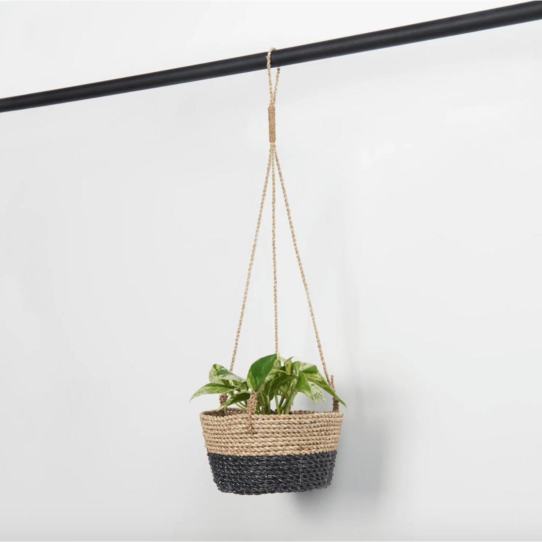 Seagrass Hanging Plant Basket Living Pokoloko Black/Natural Flat Bottom Prettycleanshop