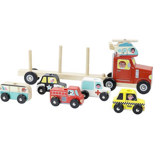 Stacking Truck & Trailer Vehicles Wooden Game by Ingela P. Arrhenius for VILAC Kids Vilac Prettycleanshop