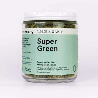Super Green Tea by Lake & Oak Tea Co. Wellness Lake & Oak 24 cups in glass jar Prettycleanshop