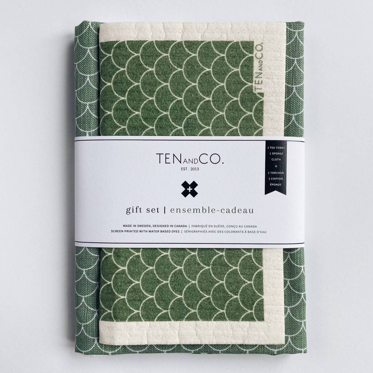 Swedish Sponge Cloth and Tea Towel Gift Set - Scallop Green by Ten & Co Kitchen Ten and Co Prettycleanshop