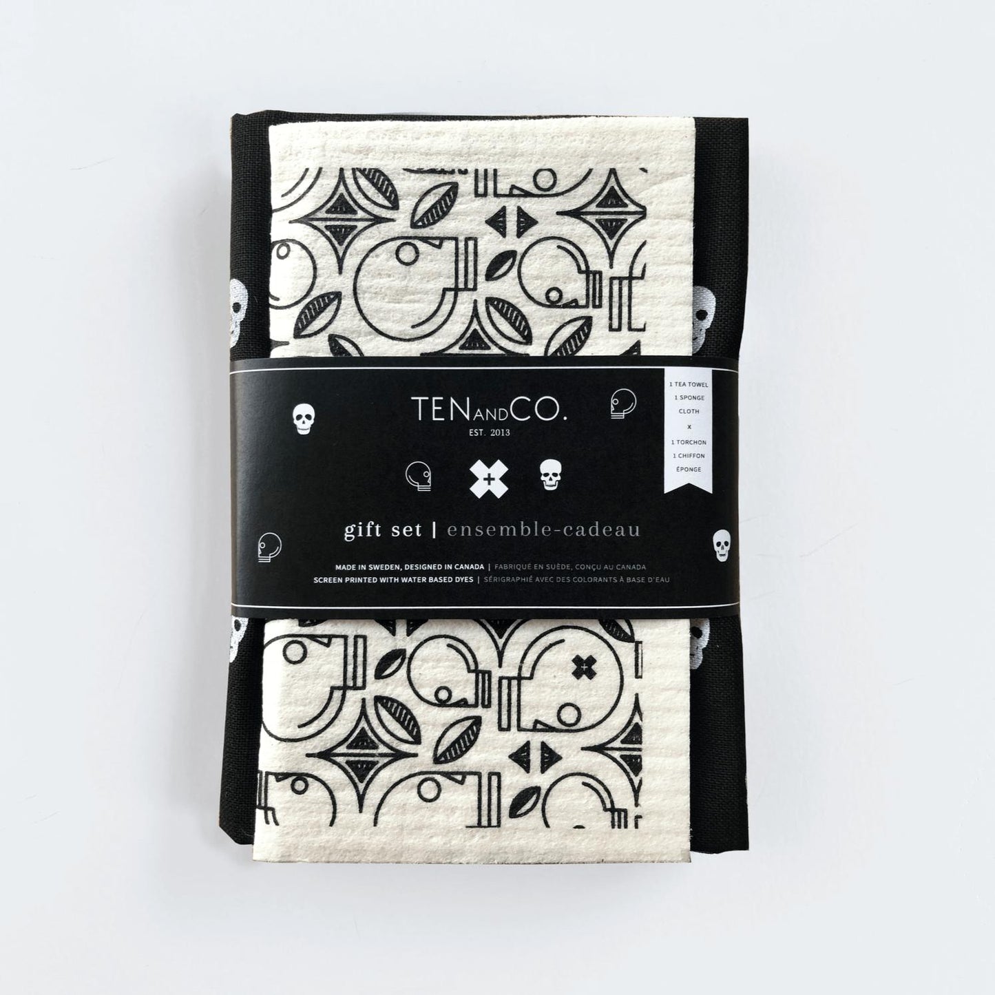 Swedish Sponge Cloth and Tea Towel Gift Set - Skull by Ten & Co Kitchen Ten and Co Prettycleanshop