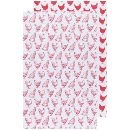 Tea Towels Floursack 100% Cotton - Set of 2 Kitchen Now Designs Red Hens Prettycleanshop