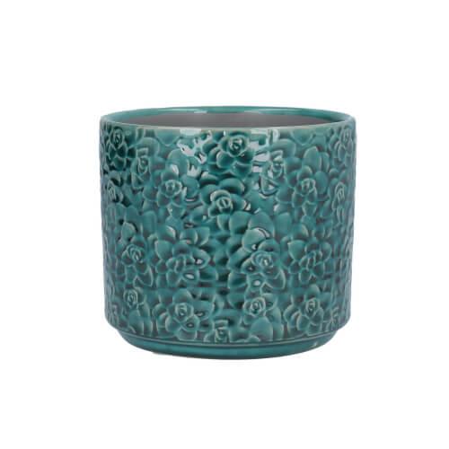 Teal Succulents Ceramic Pot Cover - Small Living Silver Tree Home Prettycleanshop