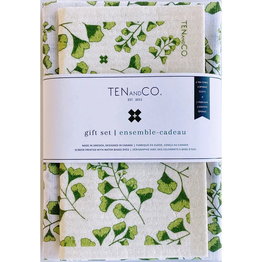 Swedish Sponge Cloth and Tea Towel Gift Set - Fern by Ten & Co Kitchen Ten and Co Prettycleanshop