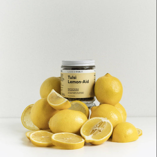 Tulsi Lemon-Aid Tea by Lake & Oak Tea Co. Wellness Lake & Oak 24 cups in glass jar Prettycleanshop