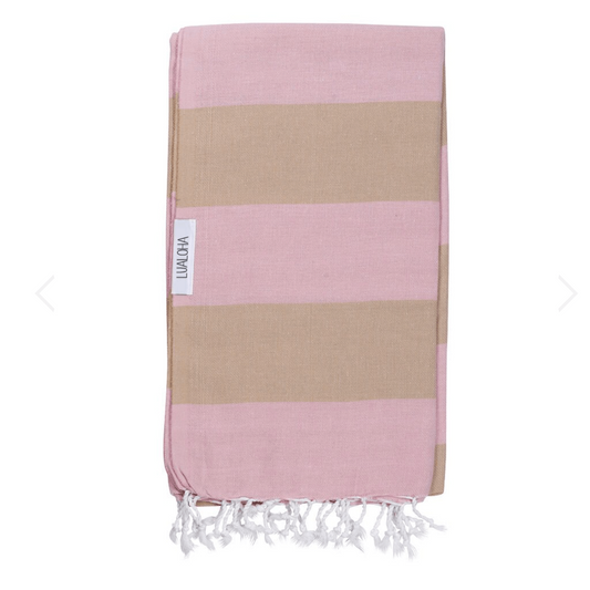 Buddahlu Turkish Towel - Powder Pink & Sand - by Lualoha Bathroom Lualoha Prettycleanshop