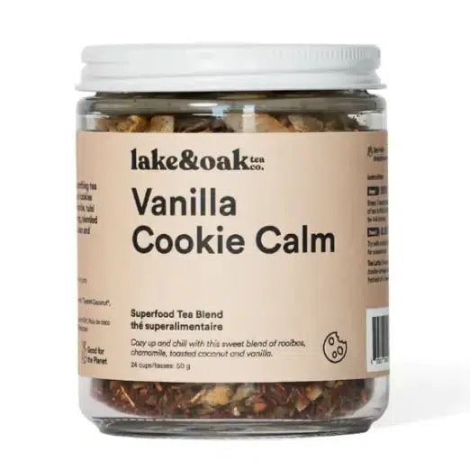 Vanilla Cookie Calm Tea by Lake & Oak Tea Co. Wellness Lake & Oak 24 cups in glass jar Prettycleanshop