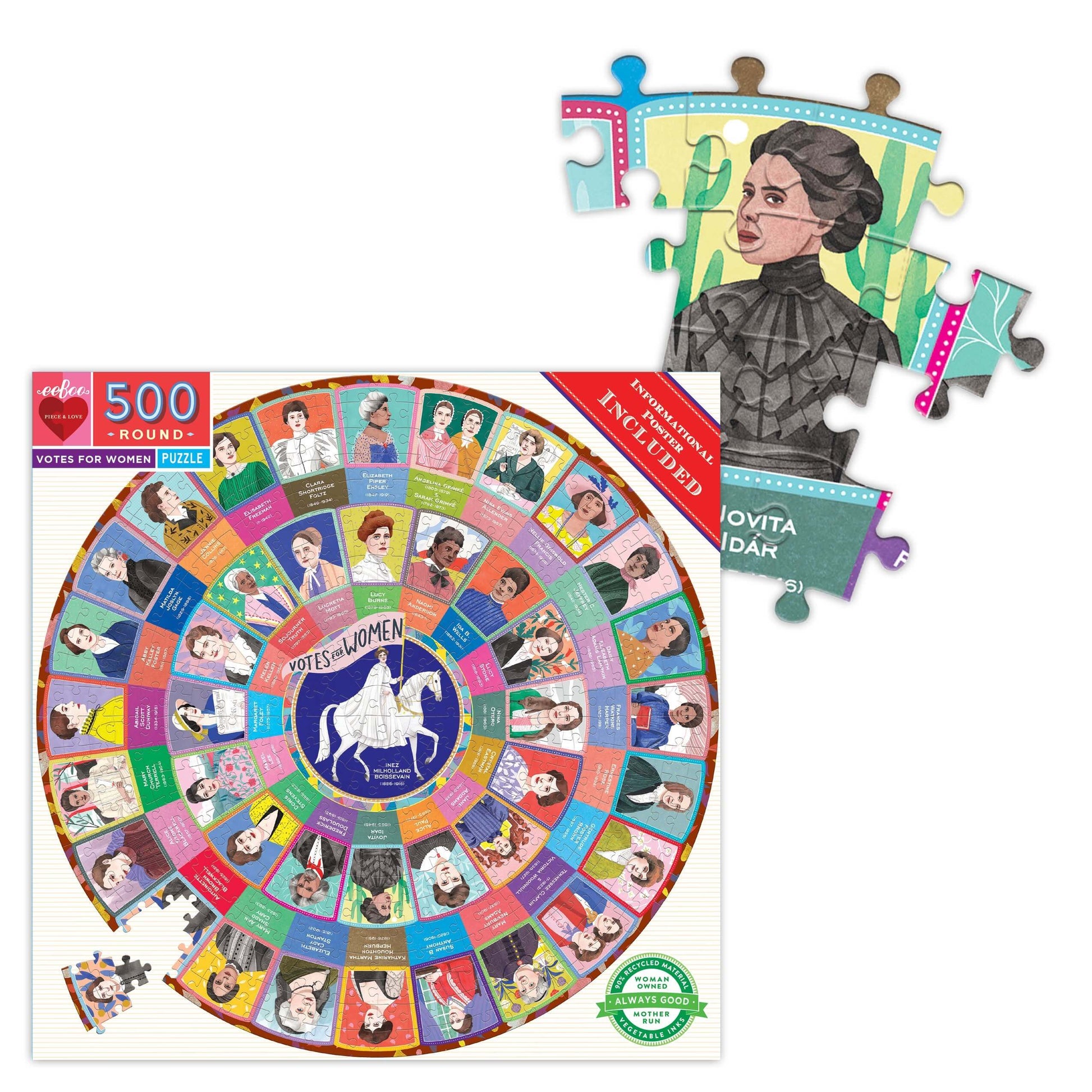 Votes for Women 500 Piece Round Puzzle by eeBoo Games Eeboo Prettycleanshop