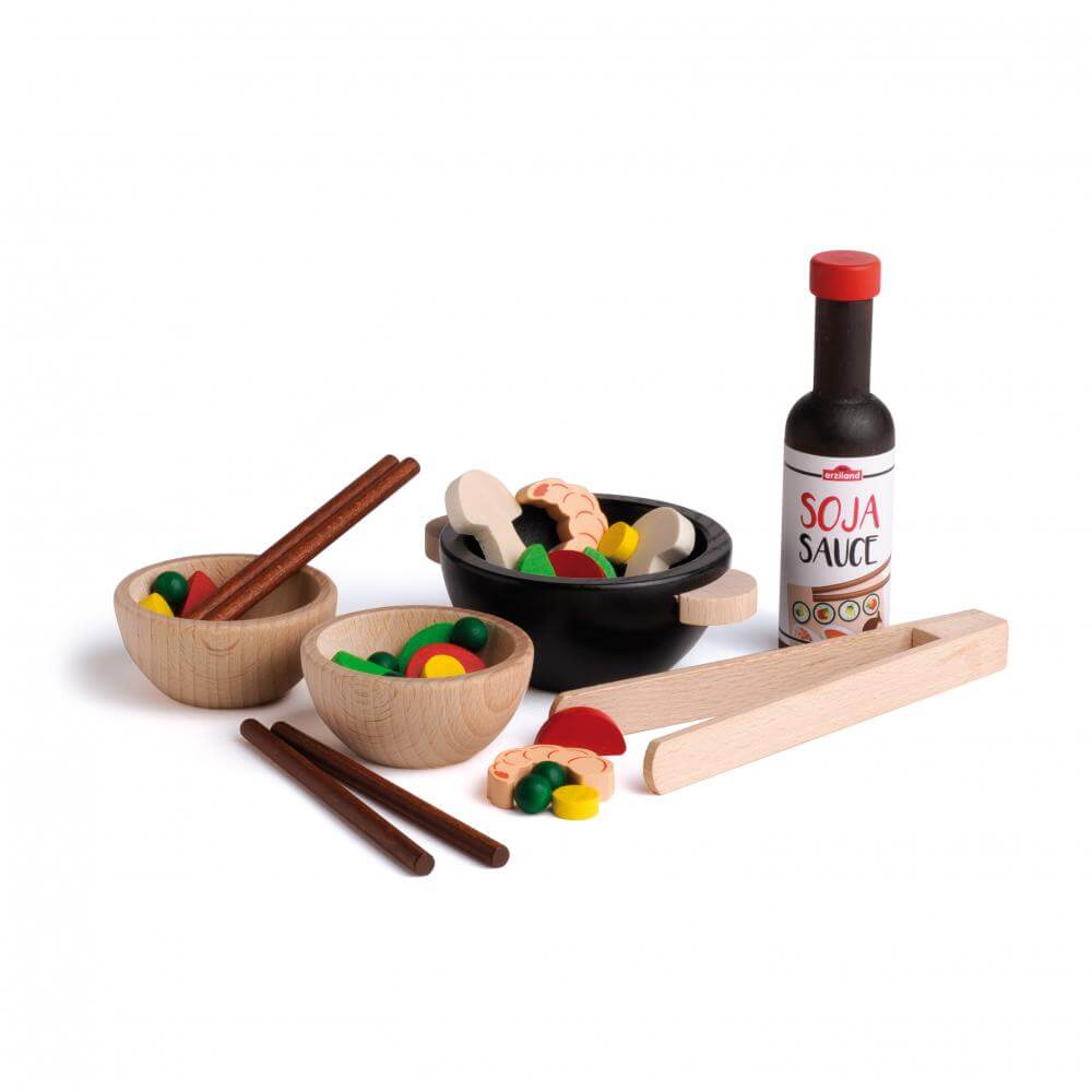 Assorted Wooden Wok Party Food Set by Erzi Toys Erzi Prettycleanshop